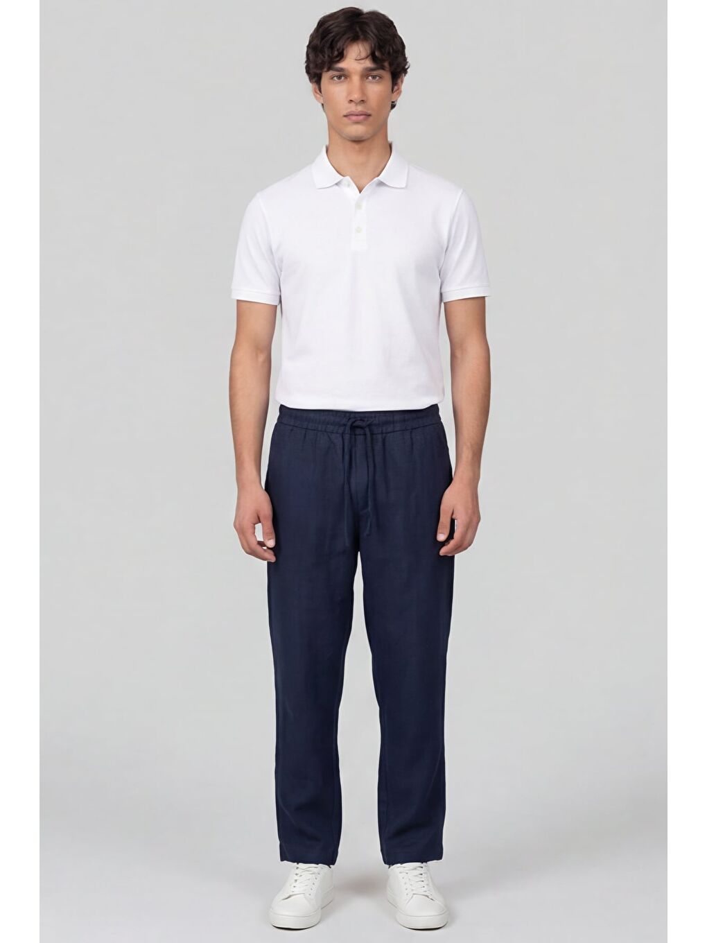 Erkek Lacivert Normal Kesim Regular Fit %100 Pamuk Yan Cep Bel Lastikli Pantolon-1