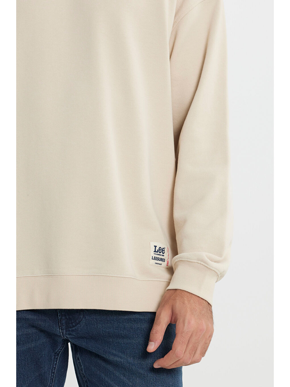 Loose Fit Rahat Kesim Bisiklet Yaka %100 Pamuk Bej Sweatshirt-4