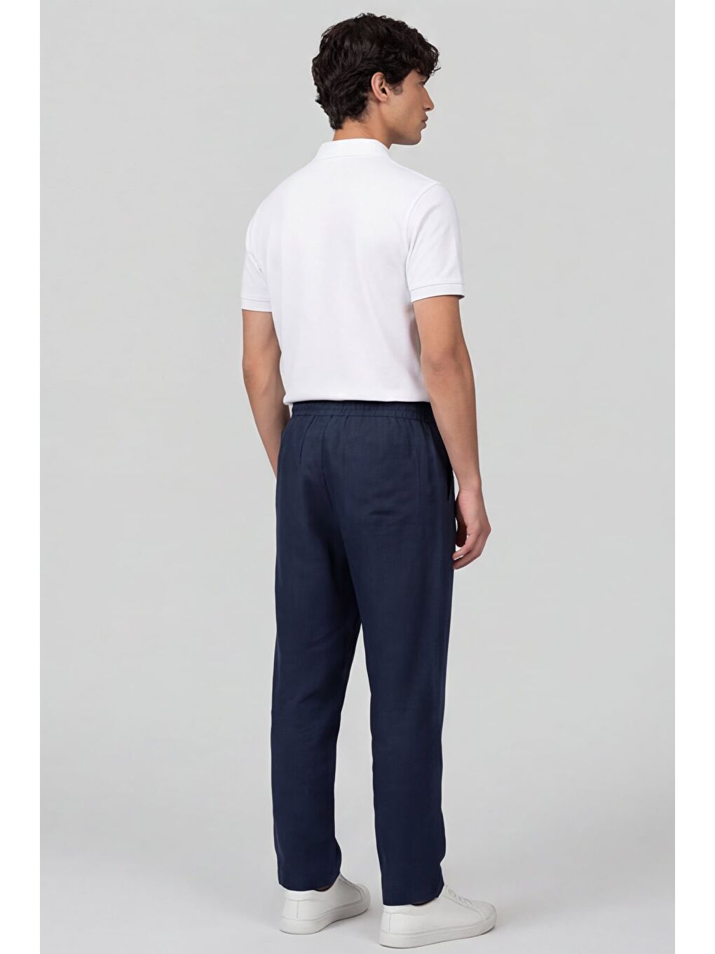 Erkek Lacivert Normal Kesim Regular Fit %100 Pamuk Yan Cep Bel Lastikli Pantolon-4
