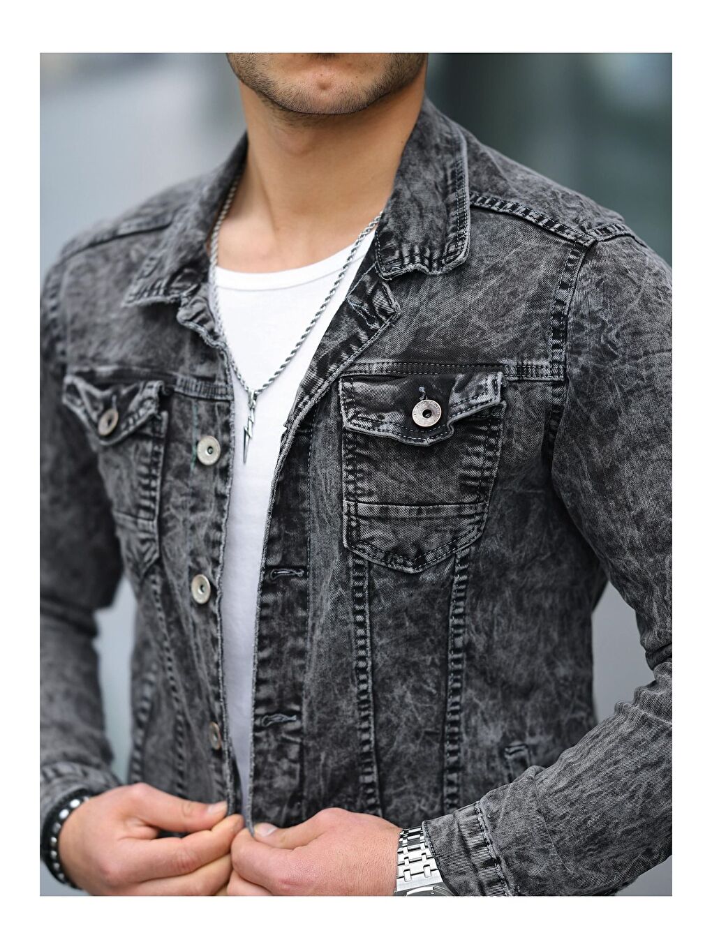 Erkek Gri Jean Ceket-1