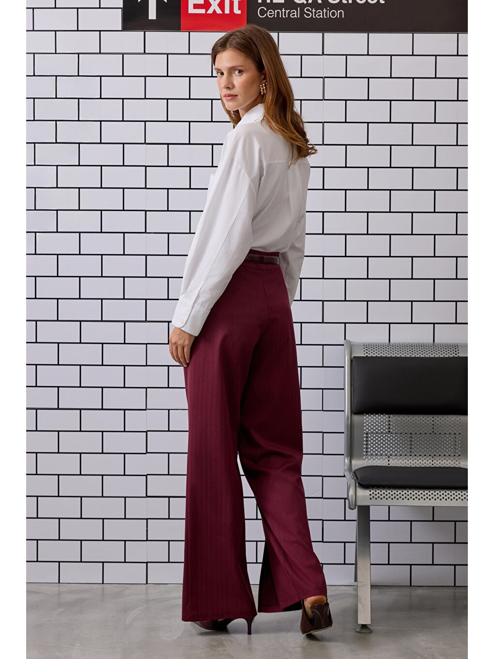 Yırtmaç Detaylı Pantolon Bordo-4