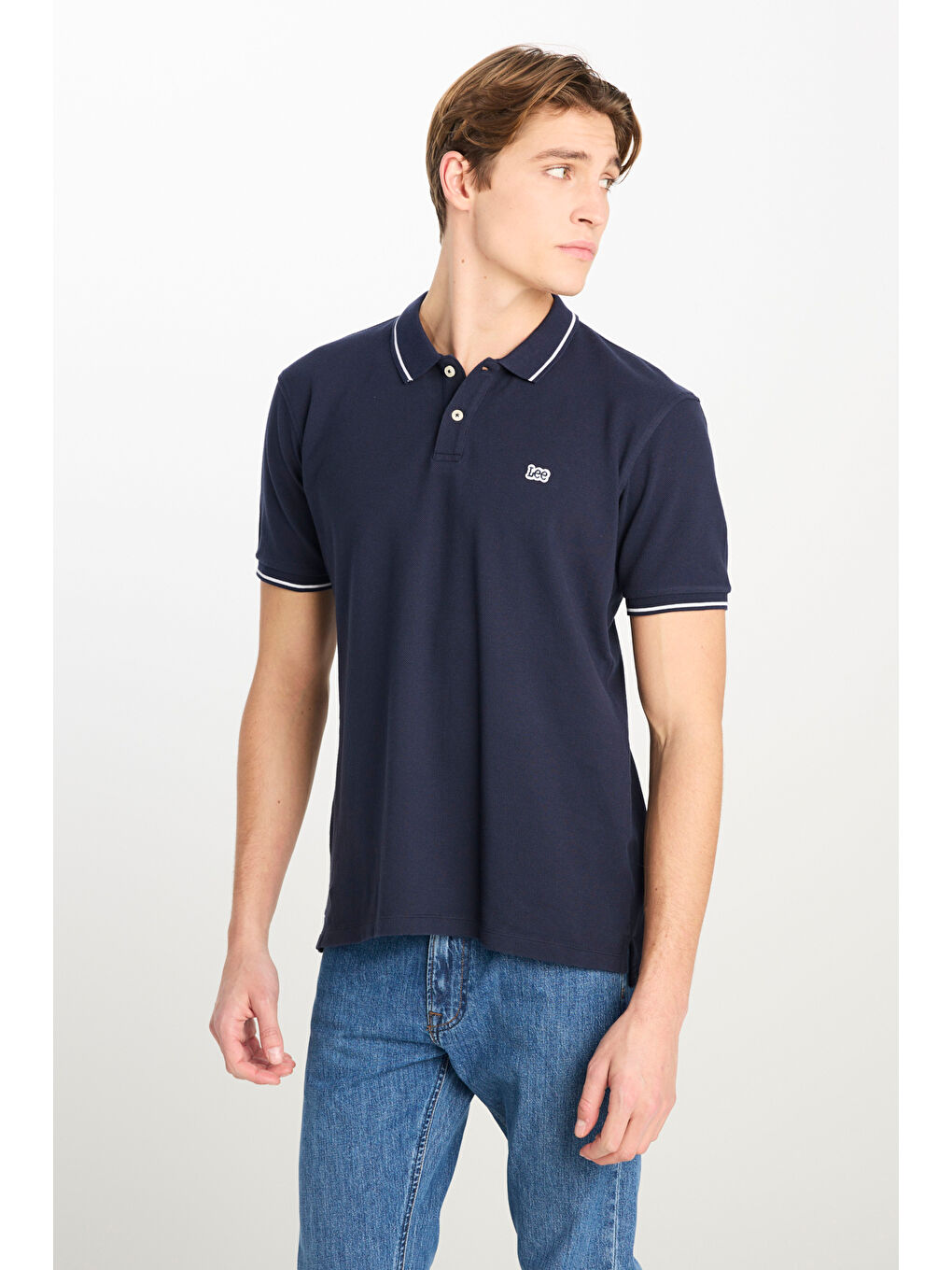 %100 Pamuk Regular Fit Normal Kesim Lacivert Polo Yaka Tişört-1