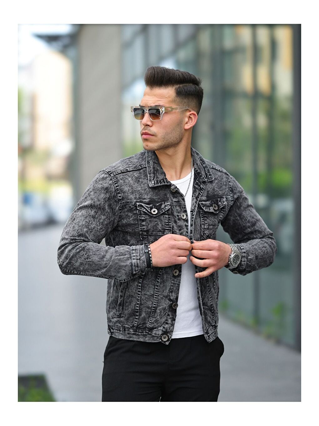 Erkek Gri Jean Ceket-3