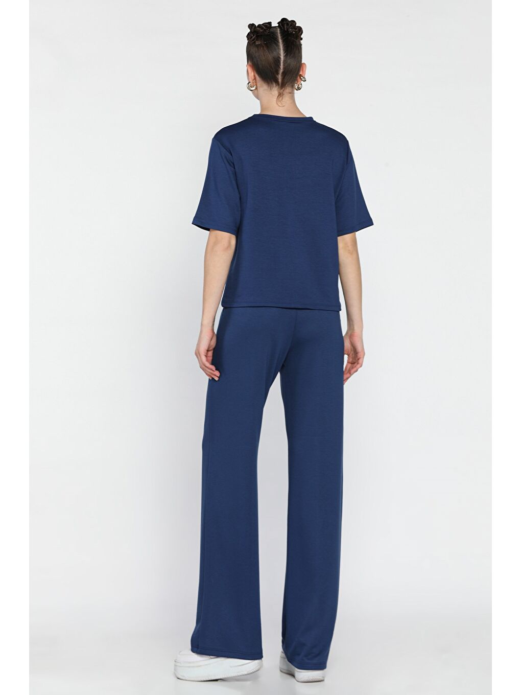 Lacivert Kadın Nakışlı Çimalı Tişört Pantolon İkili Takım-2