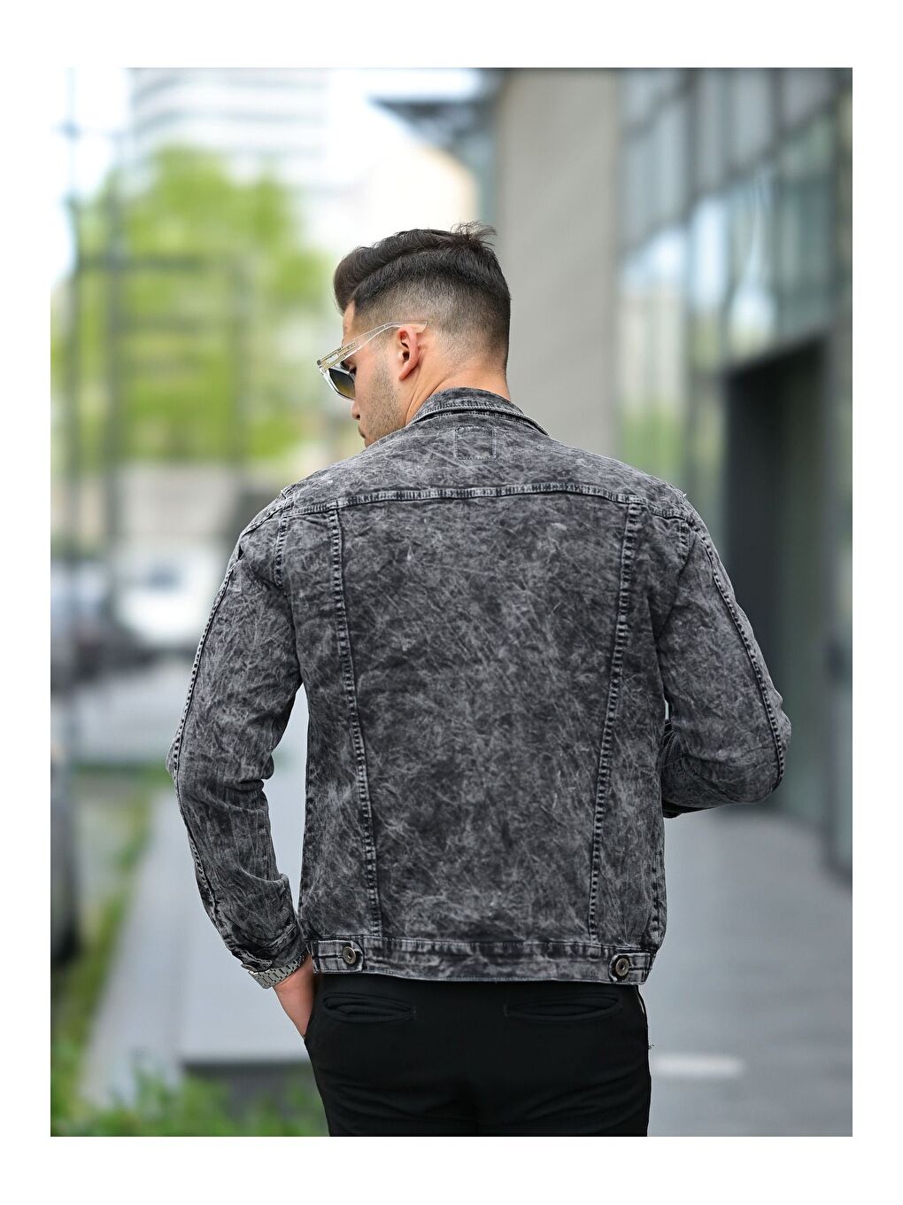 Erkek Gri Jean Ceket-4