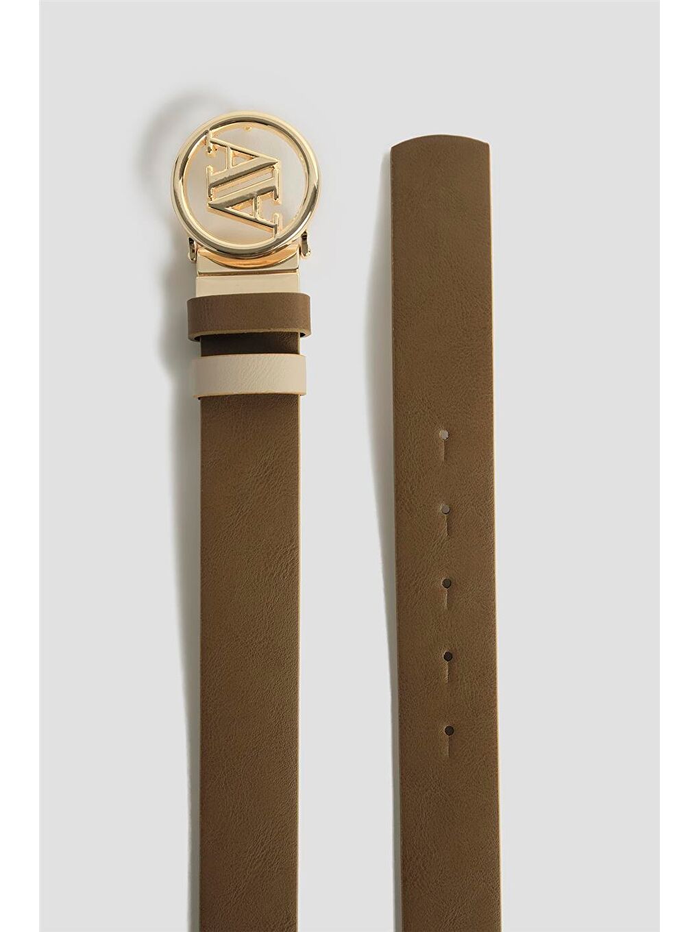 Logolu Çift Taraflı Deri Kemer 25Yd006 Vizon-Bej-3