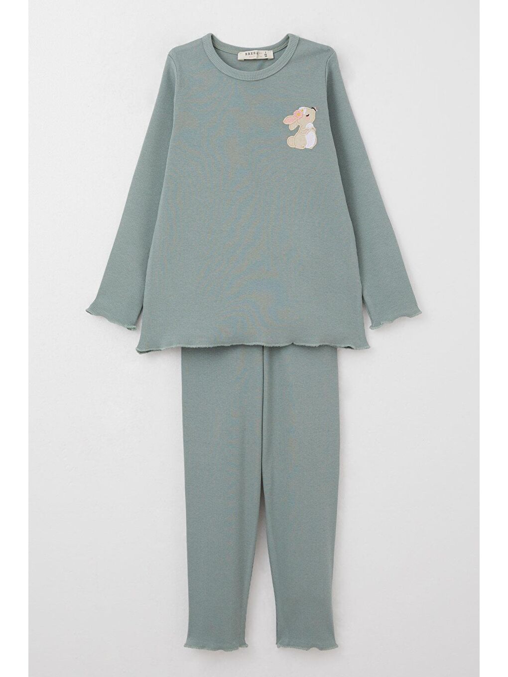 Turkuaz Kız Çocuk Taytlı Takım Sevimli Tavşancık Nakışlı Mint Yeşili (2-6 Yaş)