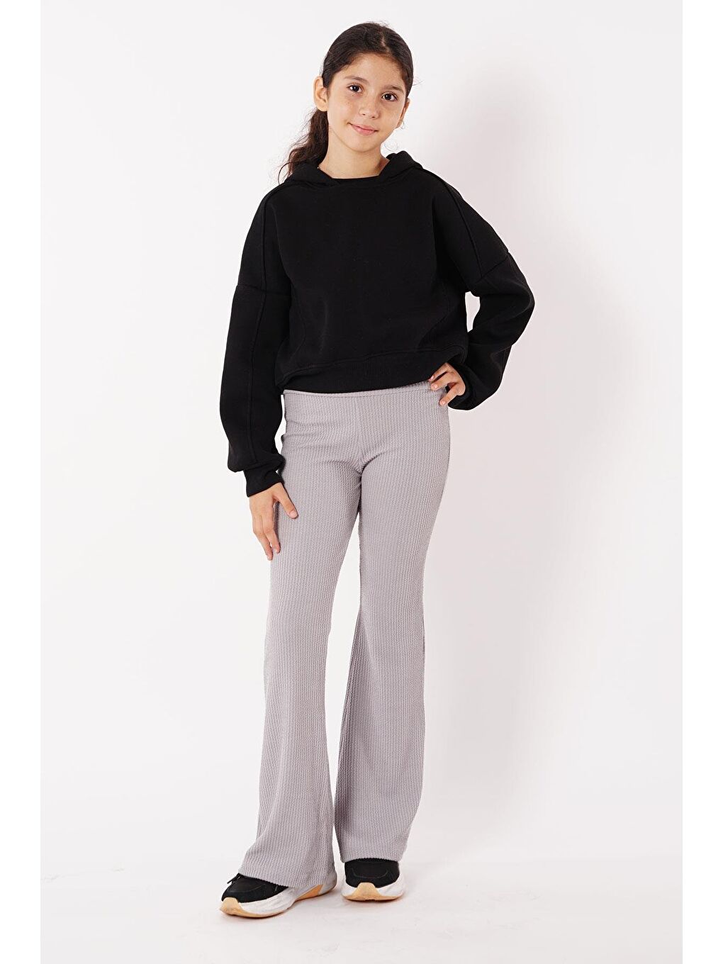 Fitilli İspanyol Paça Gri Renk Kız Çocuk Tayt