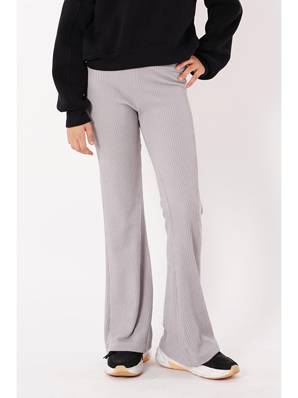 Fitilli İspanyol Paça Gri Renk Kız Çocuk Tayt-1