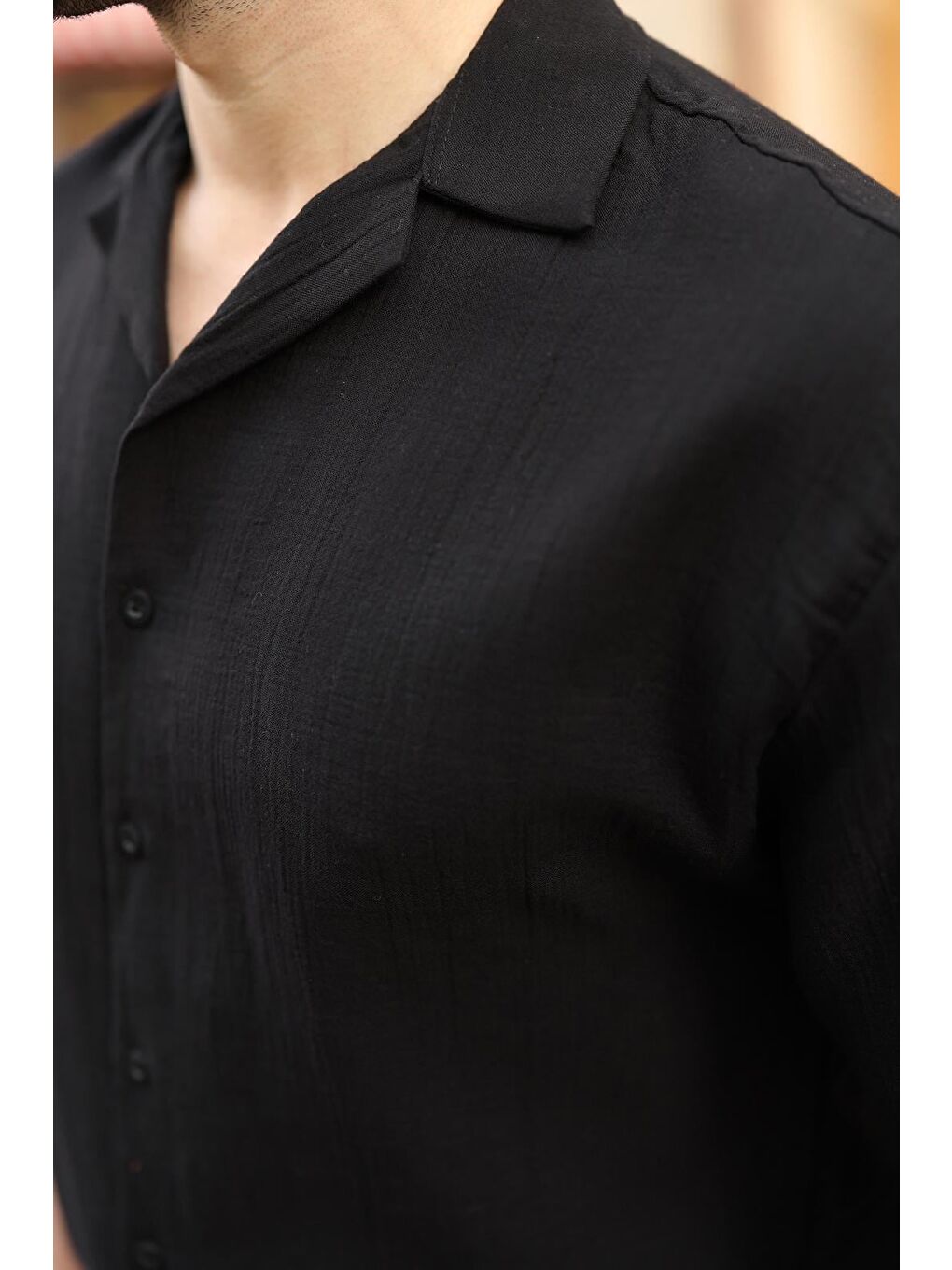 Siyah %100 Pamuklu Erkek Şort Gömlek Takım E7360-2