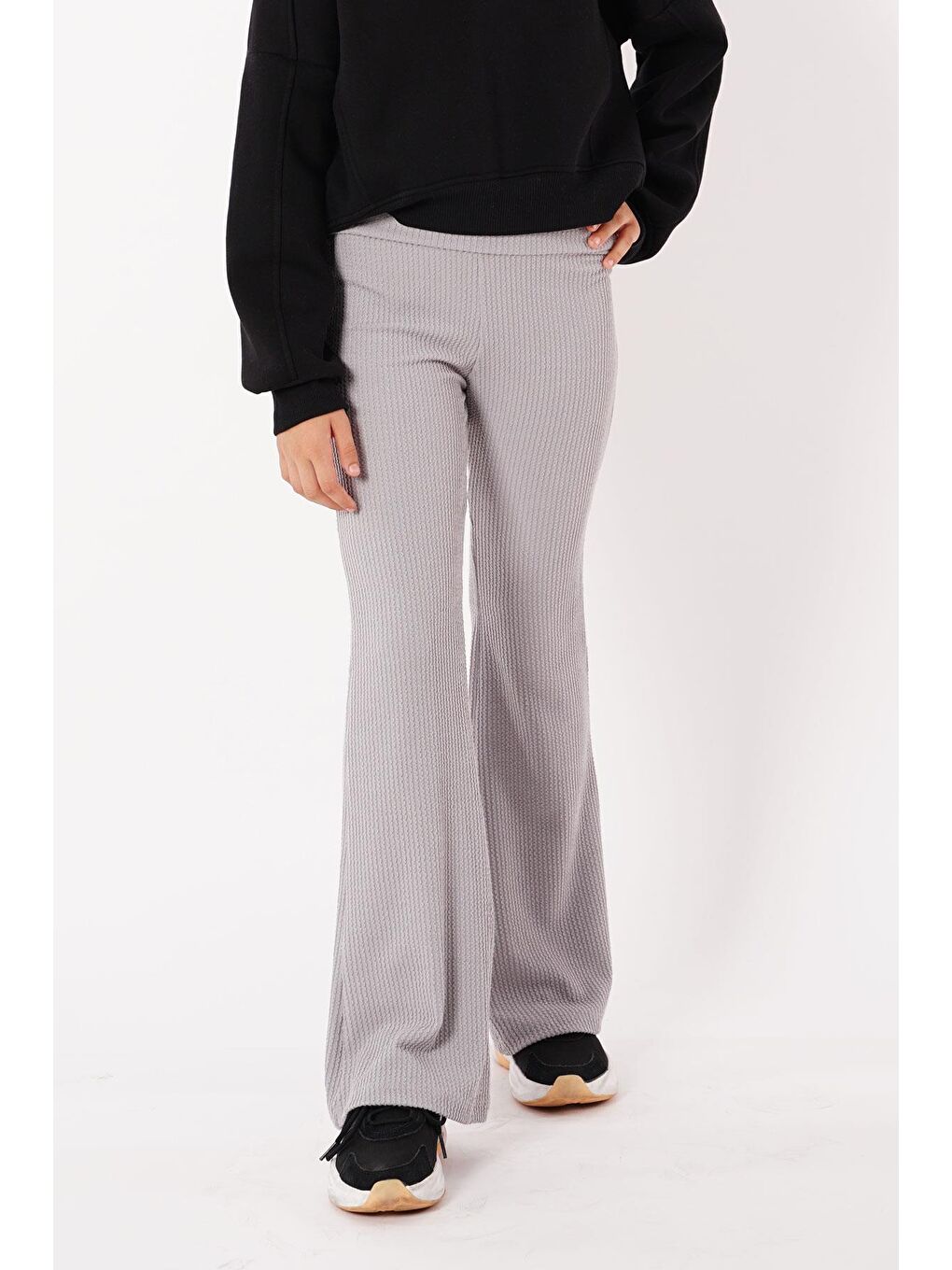 Fitilli İspanyol Paça Gri Renk Kız Çocuk Tayt-2