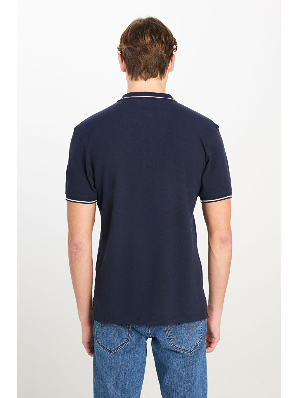 %100 Pamuk Regular Fit Normal Kesim Lacivert Polo Yaka Tişört-4