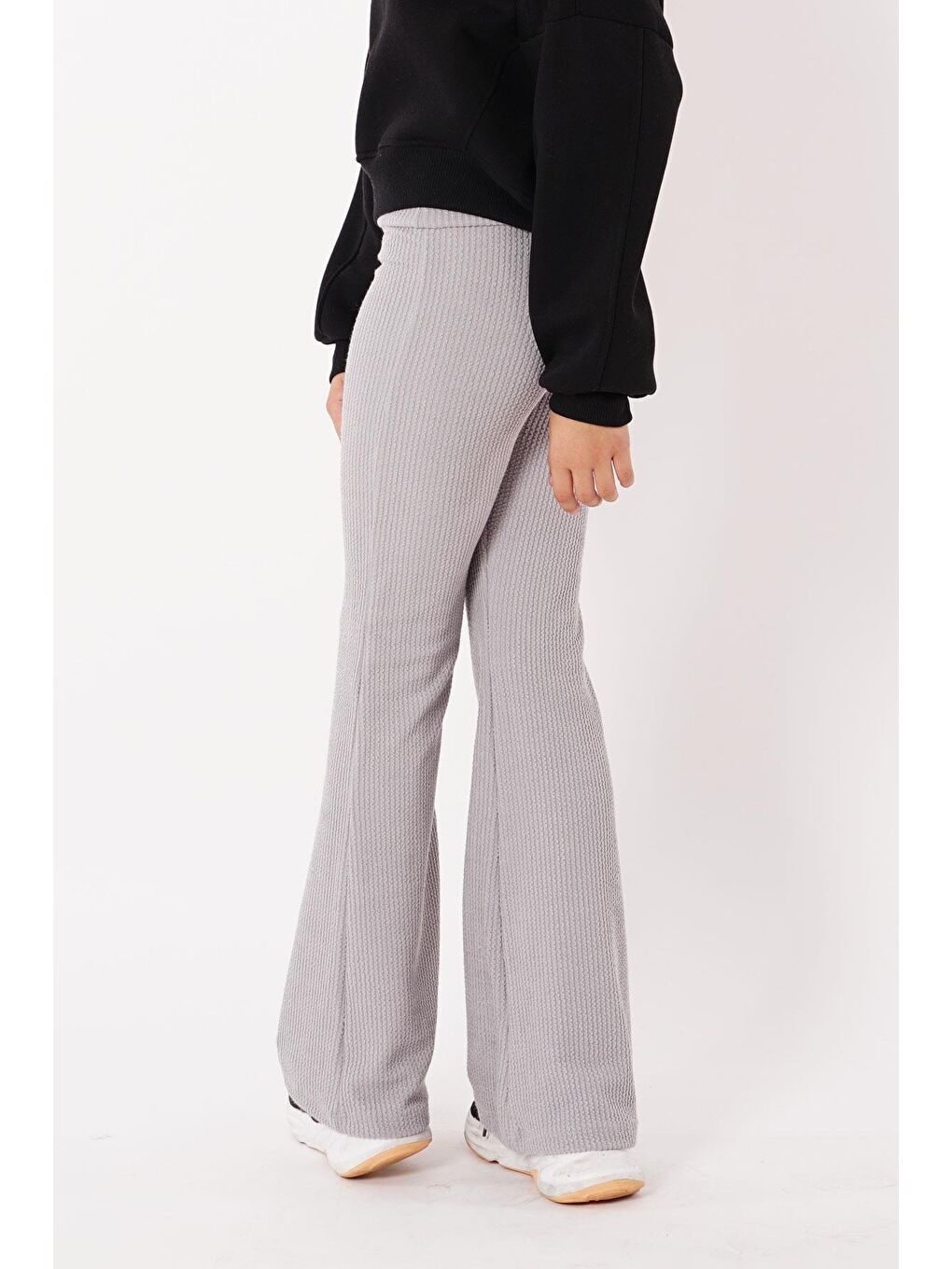 Fitilli İspanyol Paça Gri Renk Kız Çocuk Tayt-4