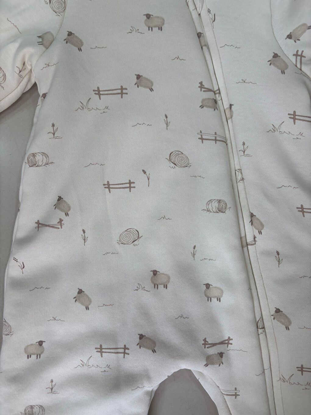 Karışık Unisex Çocuk Pamuklu Ekru Çift Fermuarlı Hayvancık Desenli Uyku Tulum-3