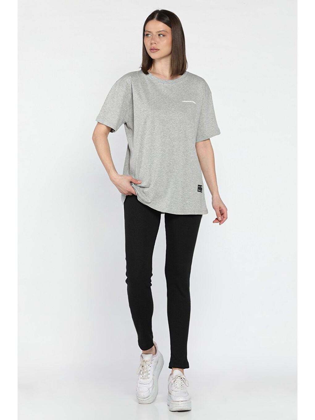 Gri Kadın Bisiklet Yaka Tişört Tayt İkili Takım (m-l-xl Uyumludur)