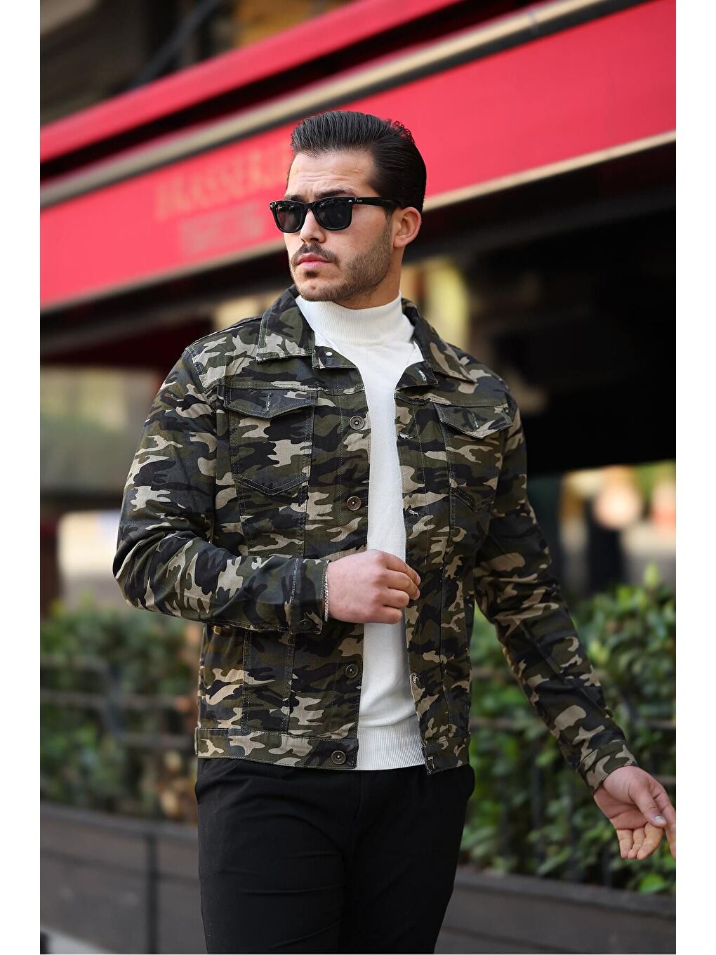 Yeşil Erkek A Kalite Slim Fit Denim Jean Ceket