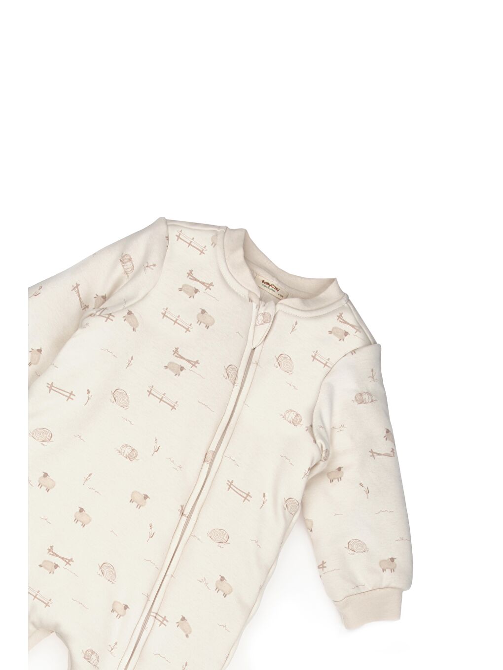 Karışık Unisex Çocuk Pamuklu Ekru Çift Fermuarlı Hayvancık Desenli Uyku Tulum-6