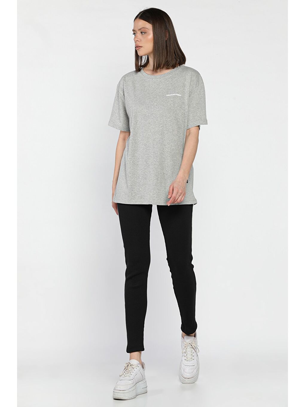 Gri Kadın Bisiklet Yaka Tişört Tayt İkili Takım (m-l-xl Uyumludur)-1