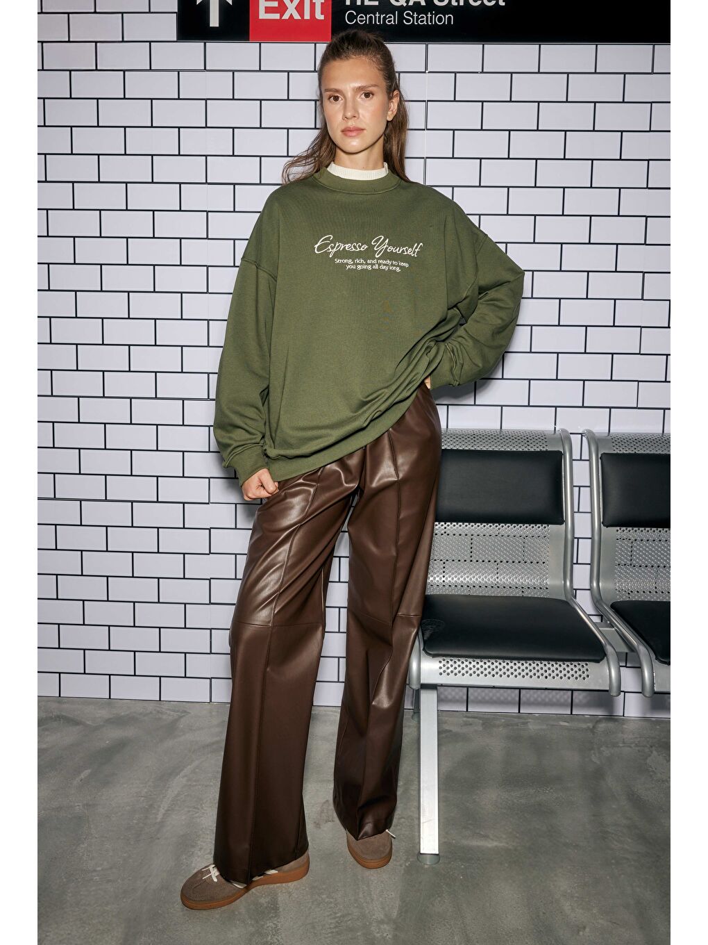 Kahverengi Rahat Kesim Deri Pantolon Kahve-2