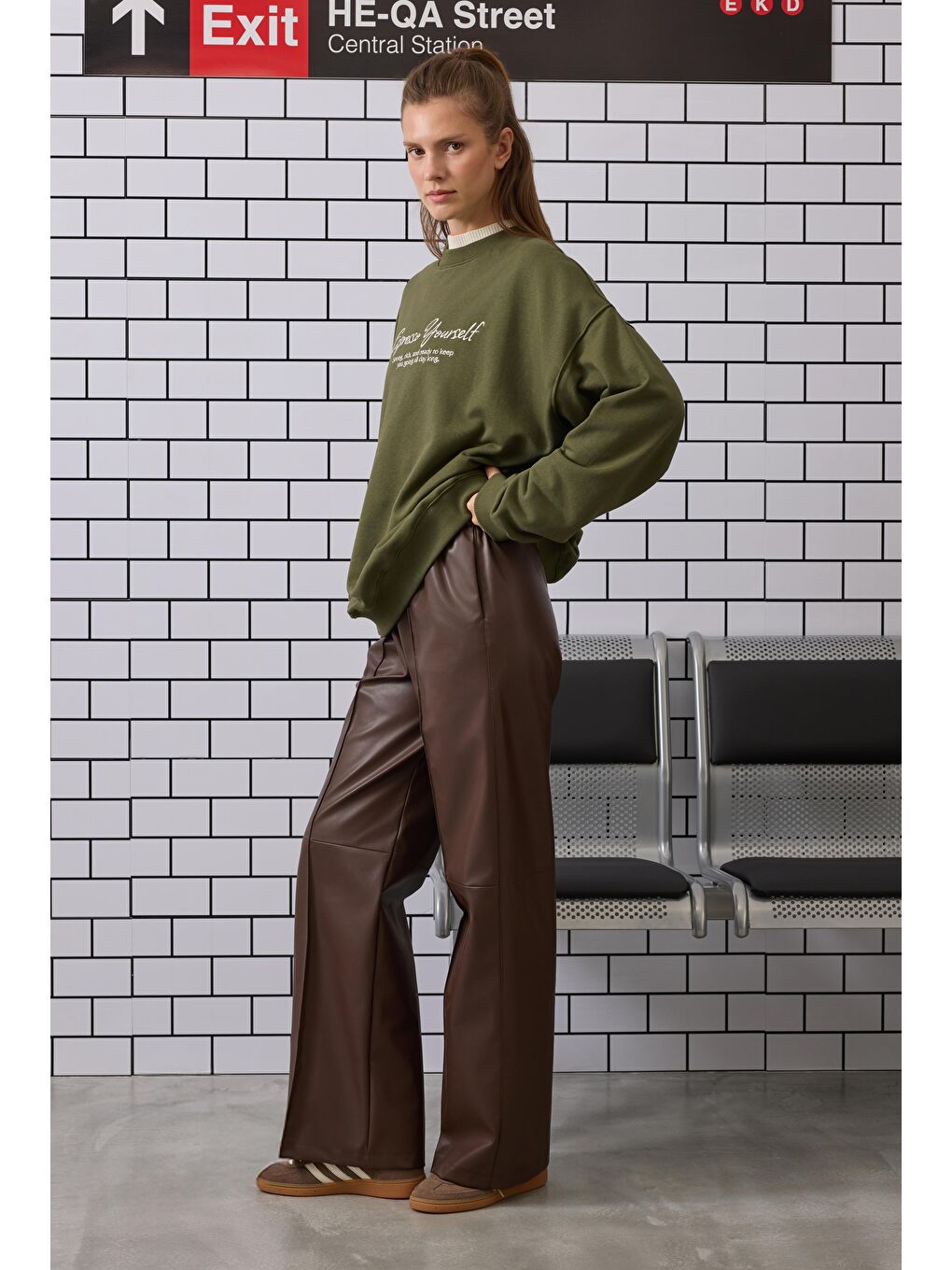 Kahverengi Rahat Kesim Deri Pantolon Kahve-3