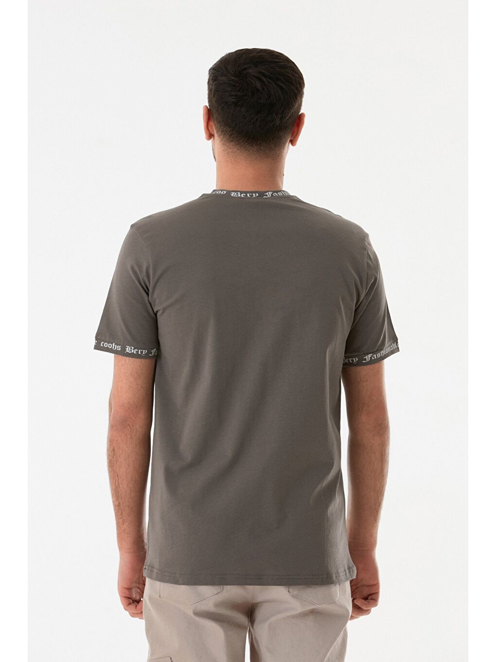 Antrasit Los Angeles Baskılı Bisiklet Yaka Tişört-2