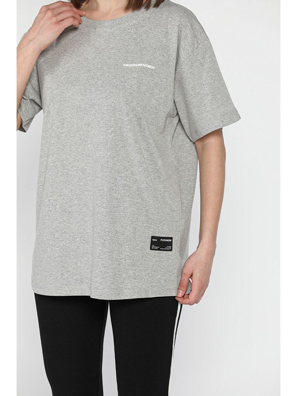 Gri Kadın Bisiklet Yaka Tişört Tayt İkili Takım (m-l-xl Uyumludur)-3