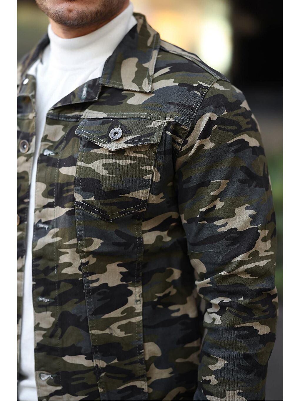 Yeşil Erkek A Kalite Slim Fit Denim Jean Ceket-1