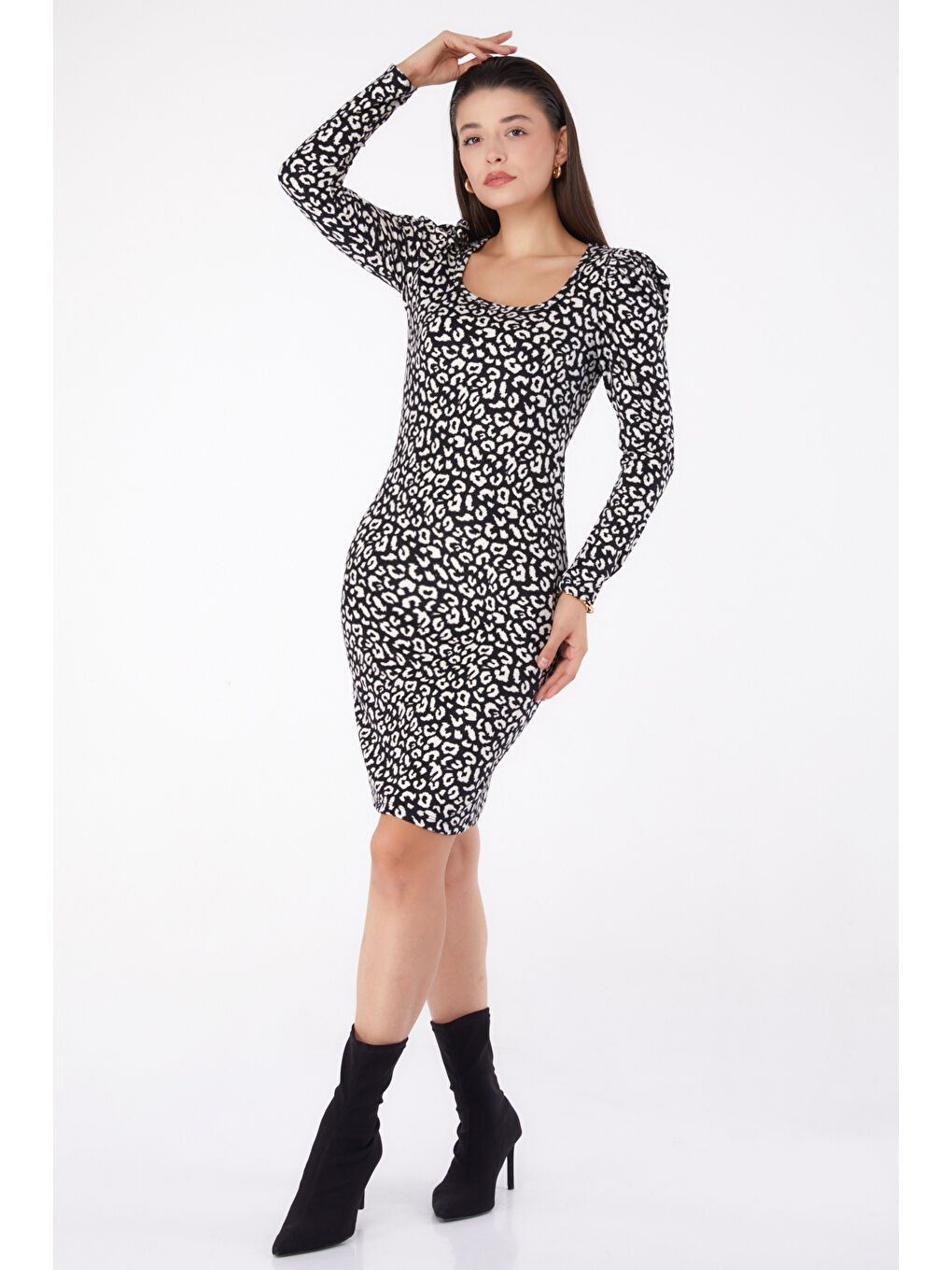 Prenses Kol Desenli Elbise Siyah - 26373