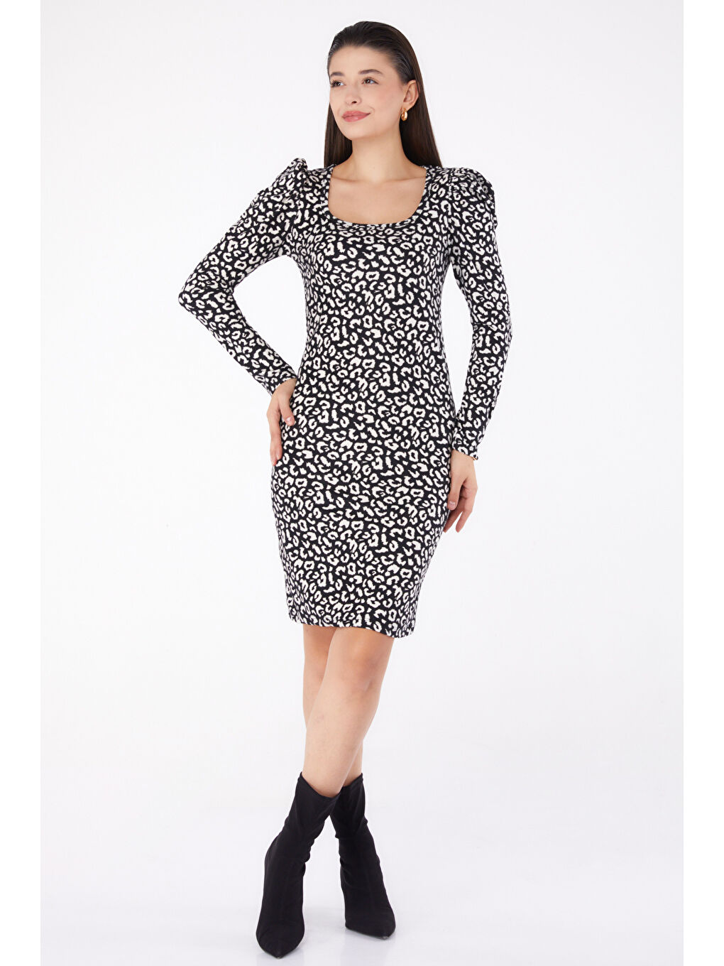 Prenses Kol Desenli Elbise Siyah - 26373-1