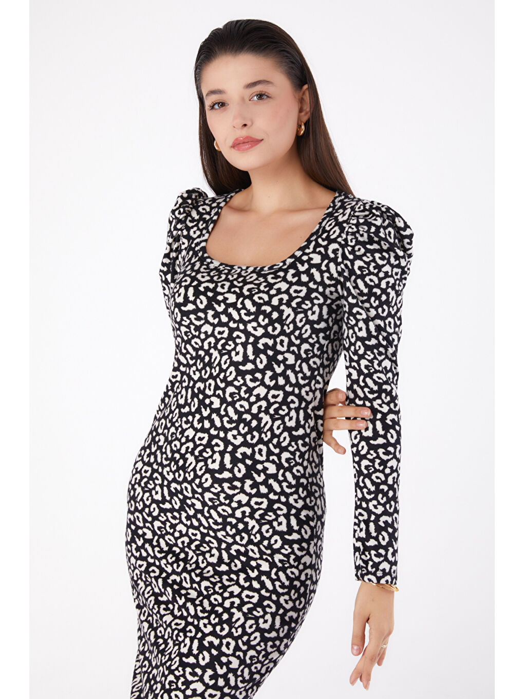 Prenses Kol Desenli Elbise Siyah - 26373-2