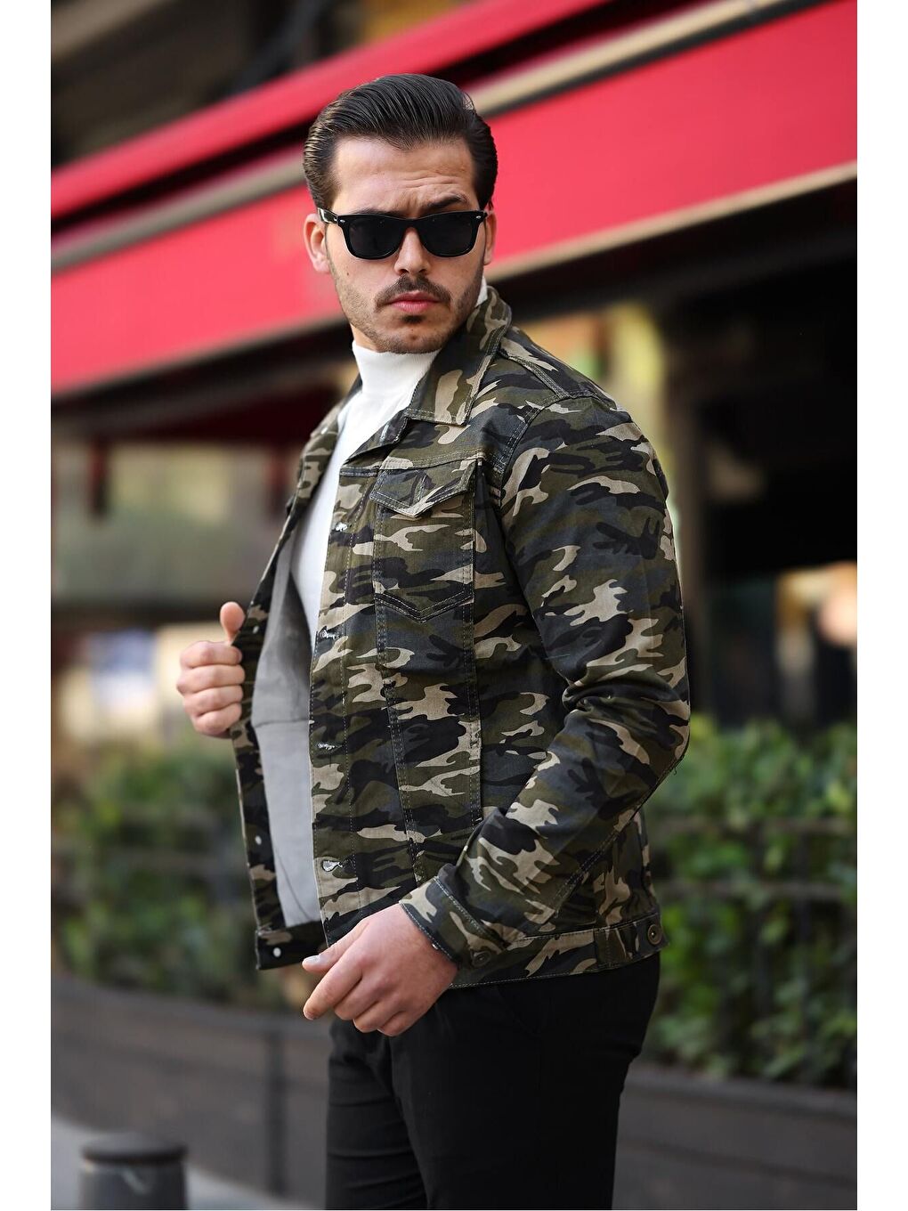 Yeşil Erkek A Kalite Slim Fit Denim Jean Ceket-2