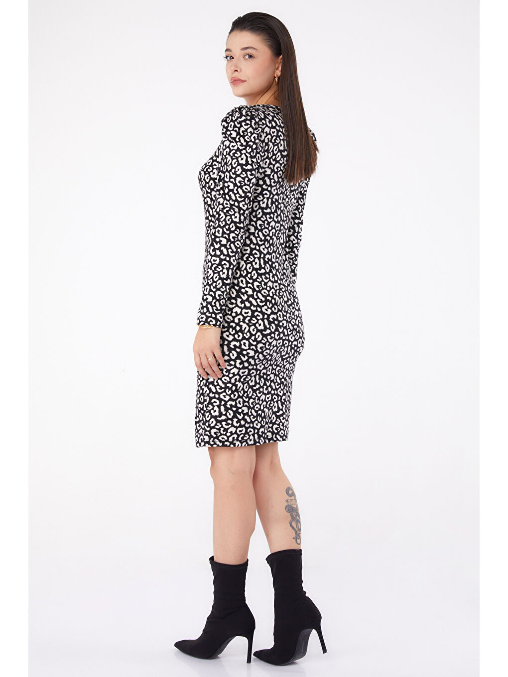 Prenses Kol Desenli Elbise Siyah - 26373-4