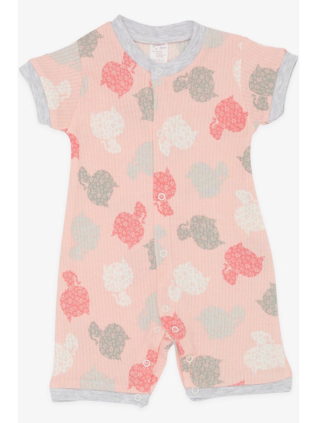 Kız Bebek Şortlu Tulum Sevimli Kedicik Desenli Pembe (6 Ay-9 Ay)