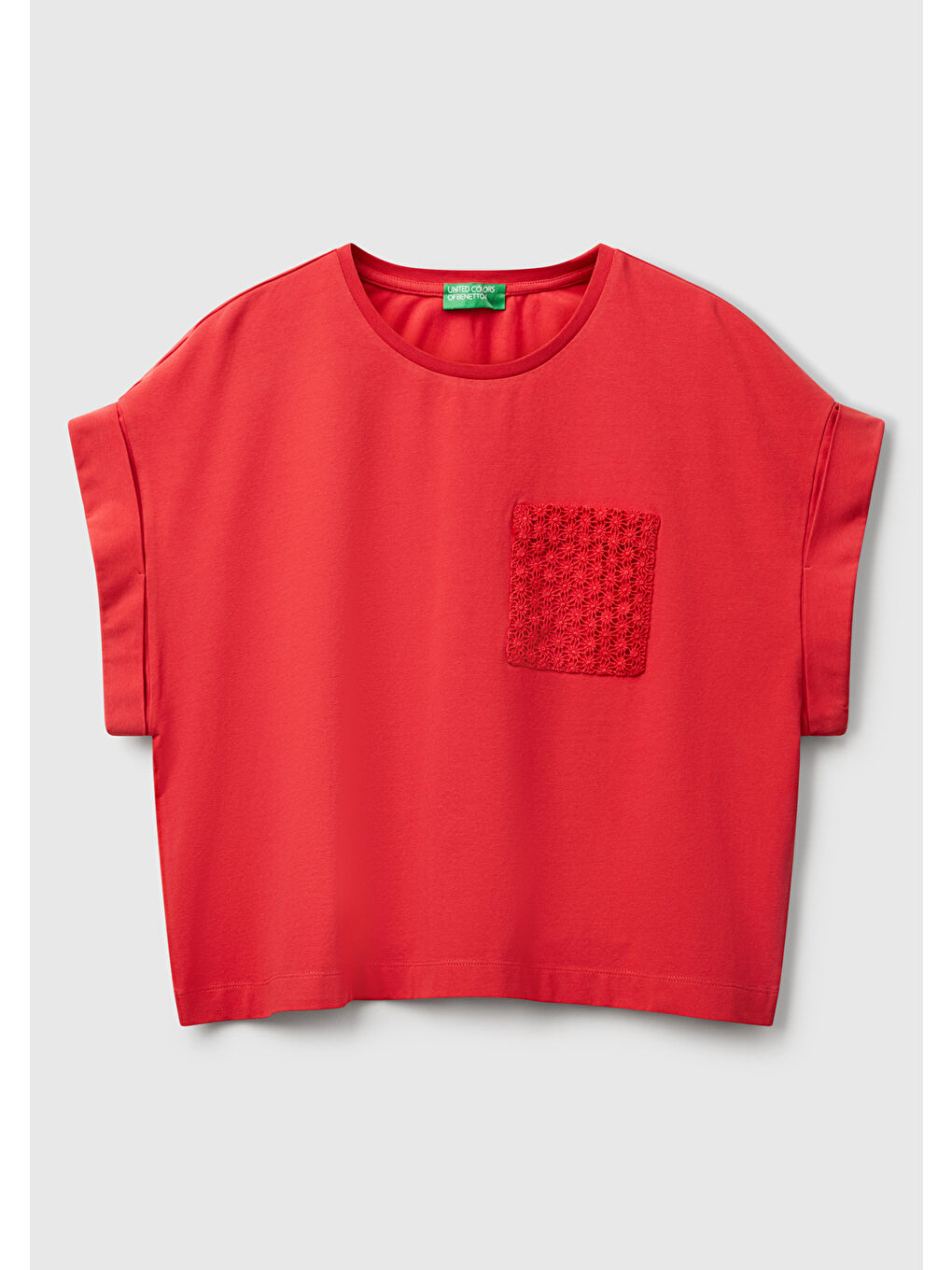 Kadın Mercan Dantel Detaylı Kısa Kol Esnek T-Shirt-1