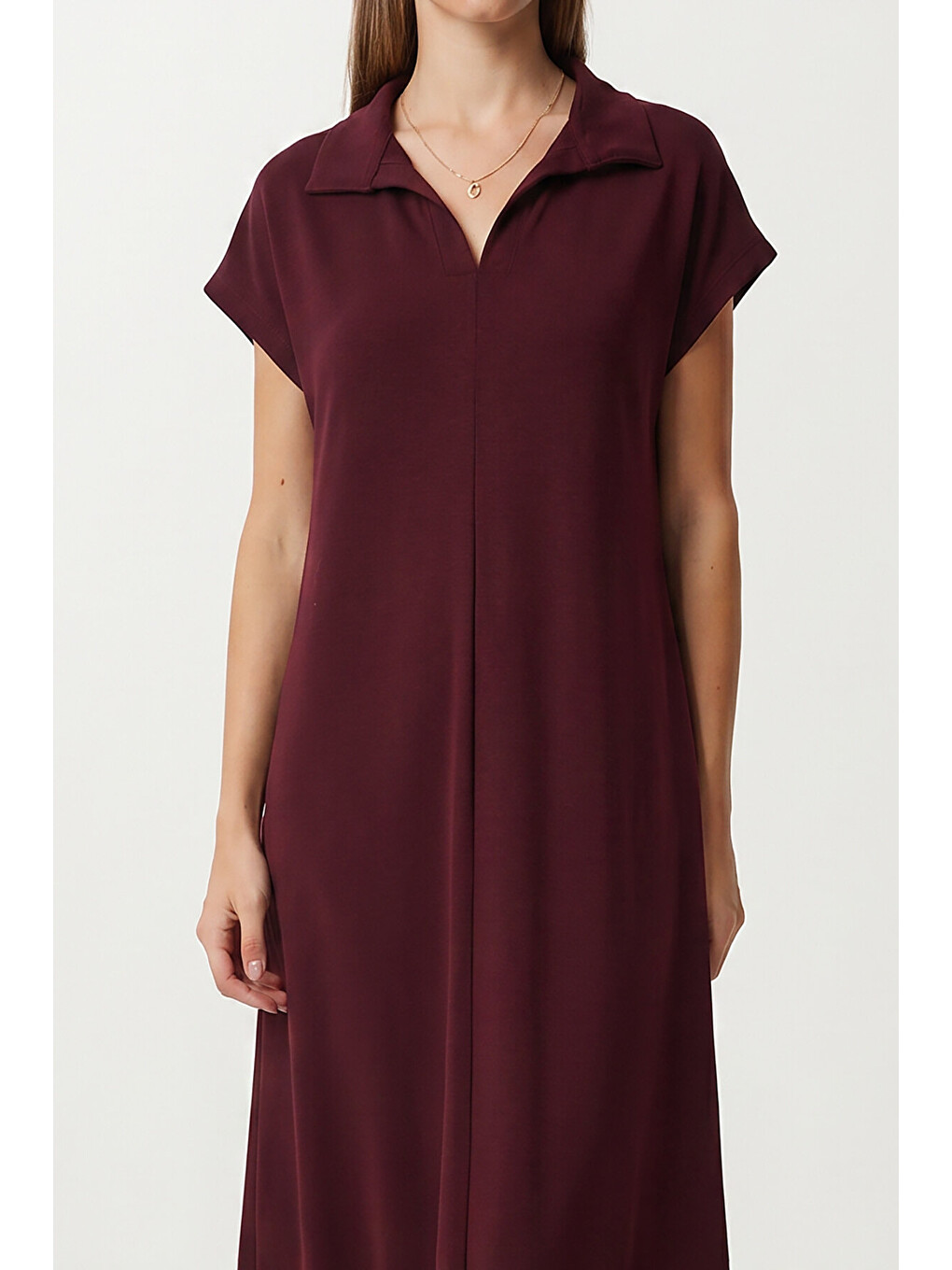Mürdüm Polo Yaka Cepli Örme Elbise MÜRDÜM LDZ0038-2