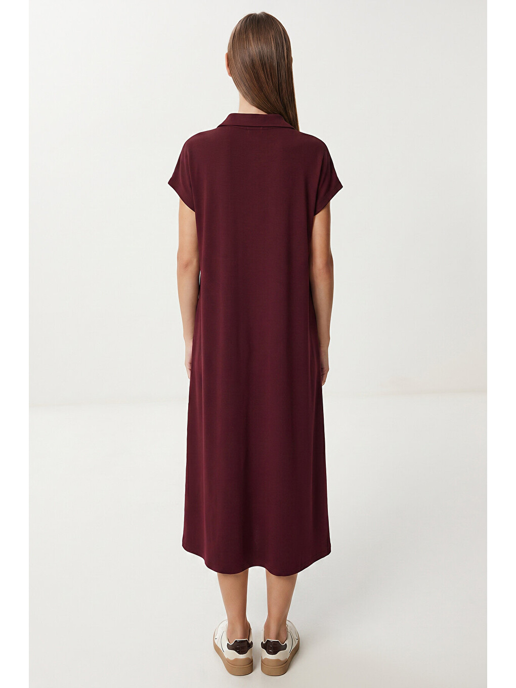 Mürdüm Polo Yaka Cepli Örme Elbise MÜRDÜM LDZ0038-3