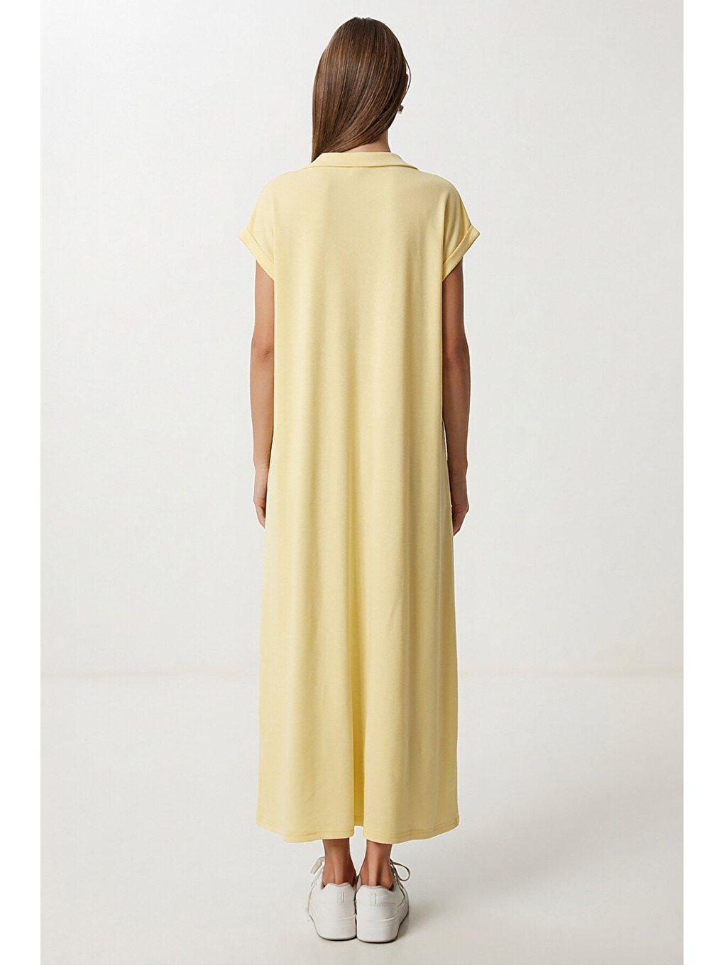 Sarı Polo Yaka Cepli Örme Elbise SARI LDZ0038-4