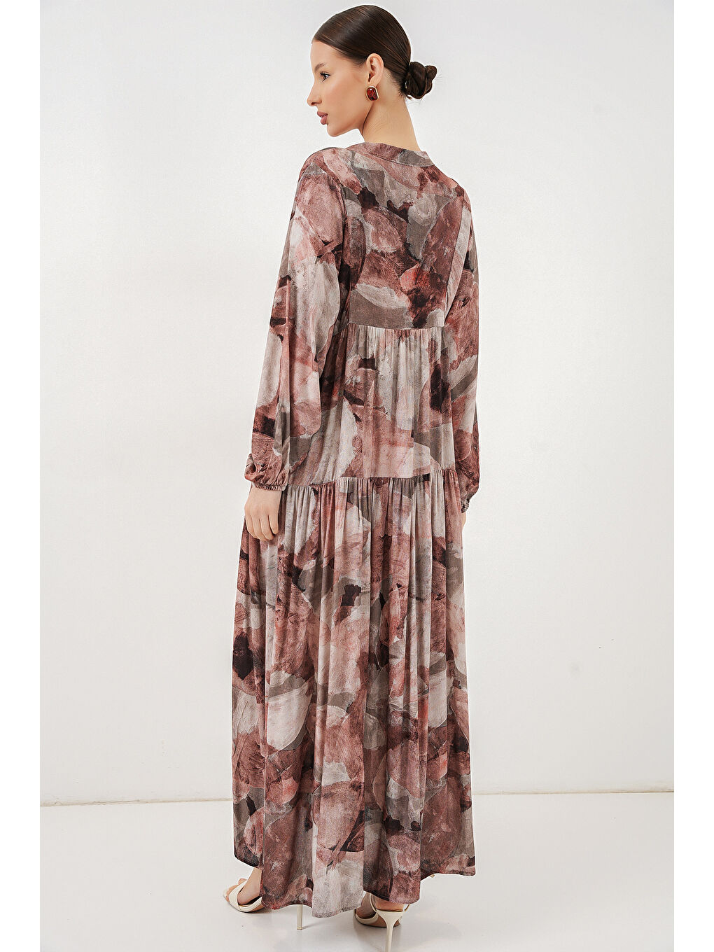 Kırmızı Kadın Desenli Uzun Tesettür Elbise 2585 - D.Gül Kurusu-5