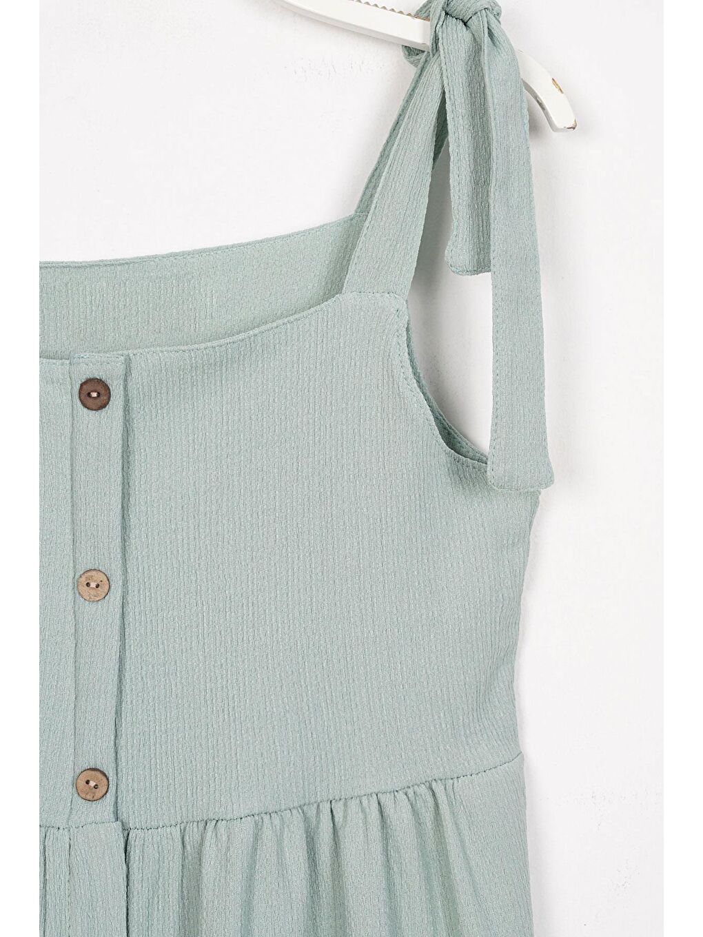 Askılı Ön Düğmeli Çağla Yeşili Renk Kız Çocuk Elbise-1