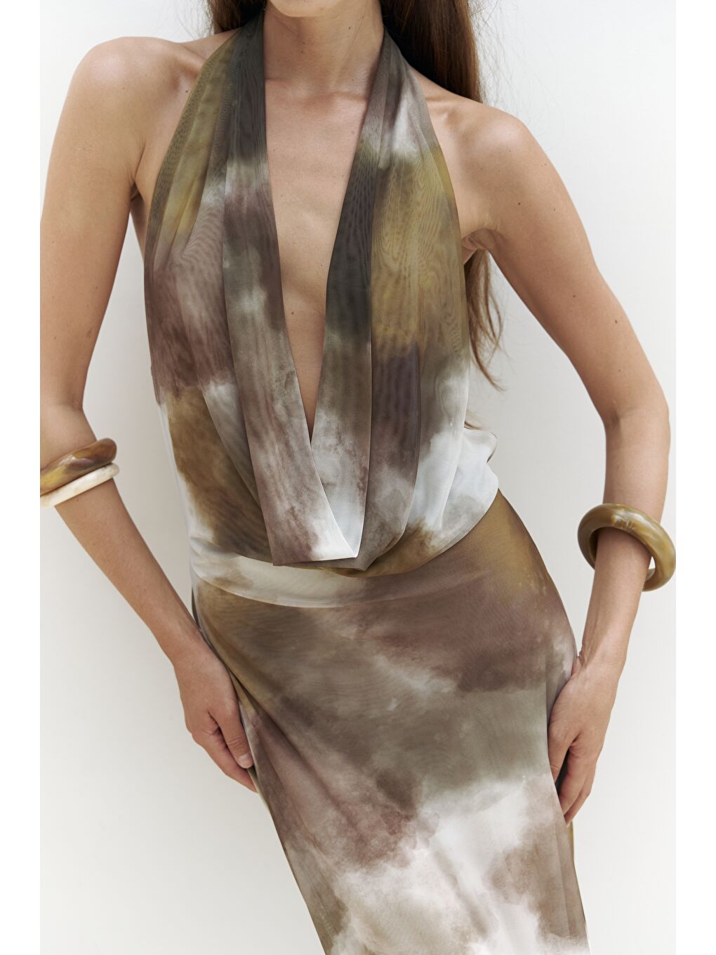 Galagher Degaje Yeşil Uzun Elbise-7