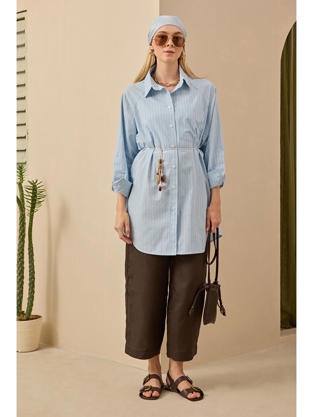 Çizgili Reglan Kol Gömlek Bebe Mavi-2