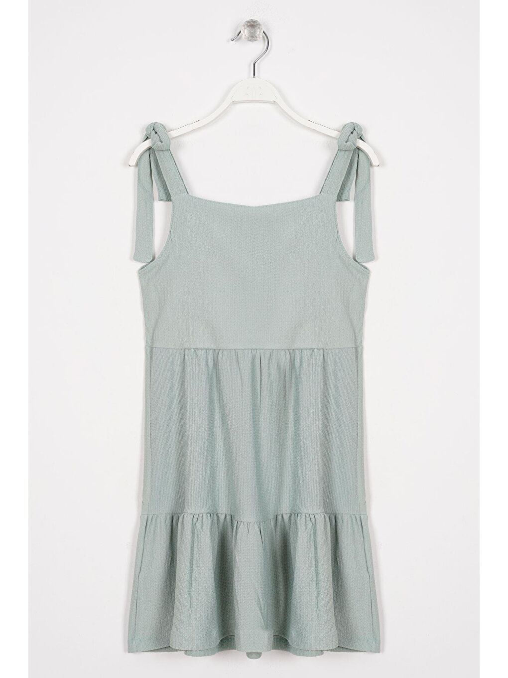 Askılı Ön Düğmeli Çağla Yeşili Renk Kız Çocuk Elbise-2