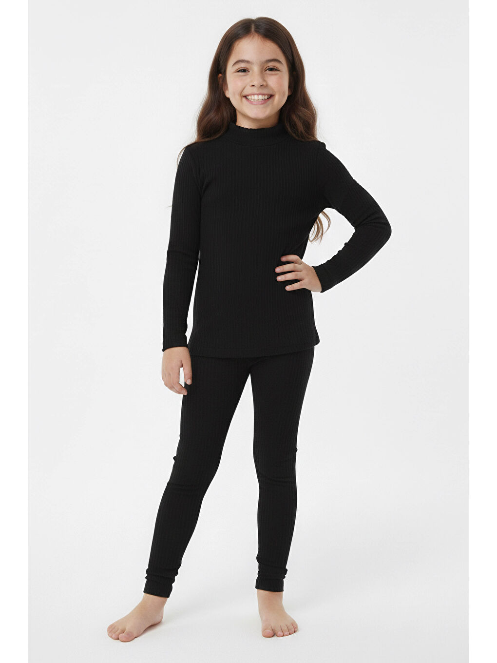 Kız Çocuk Siyah Fitilli Ribana Takım - 28104-SIYAH