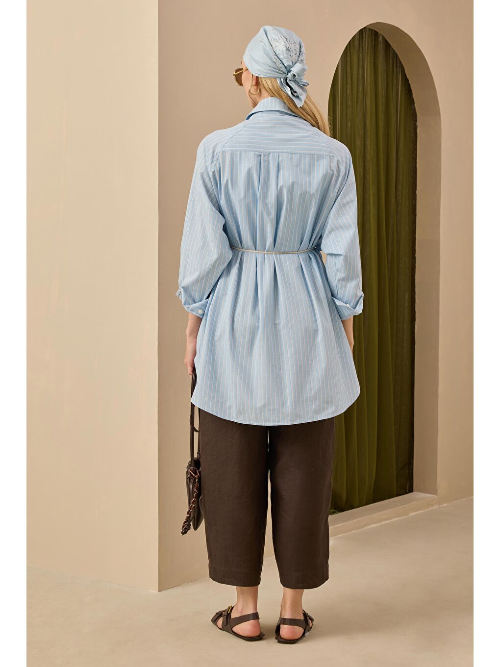 Çizgili Reglan Kol Gömlek Bebe Mavi-3