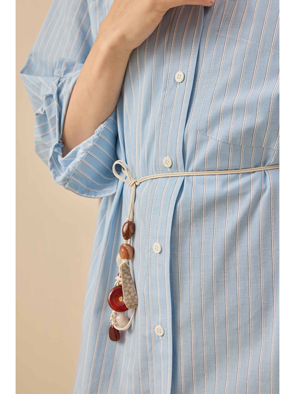 Çizgili Reglan Kol Gömlek Bebe Mavi-4