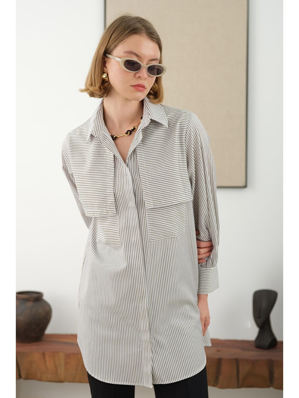 Rüzgarlıklı Cep Detaylı Gömlek Açık Haki
