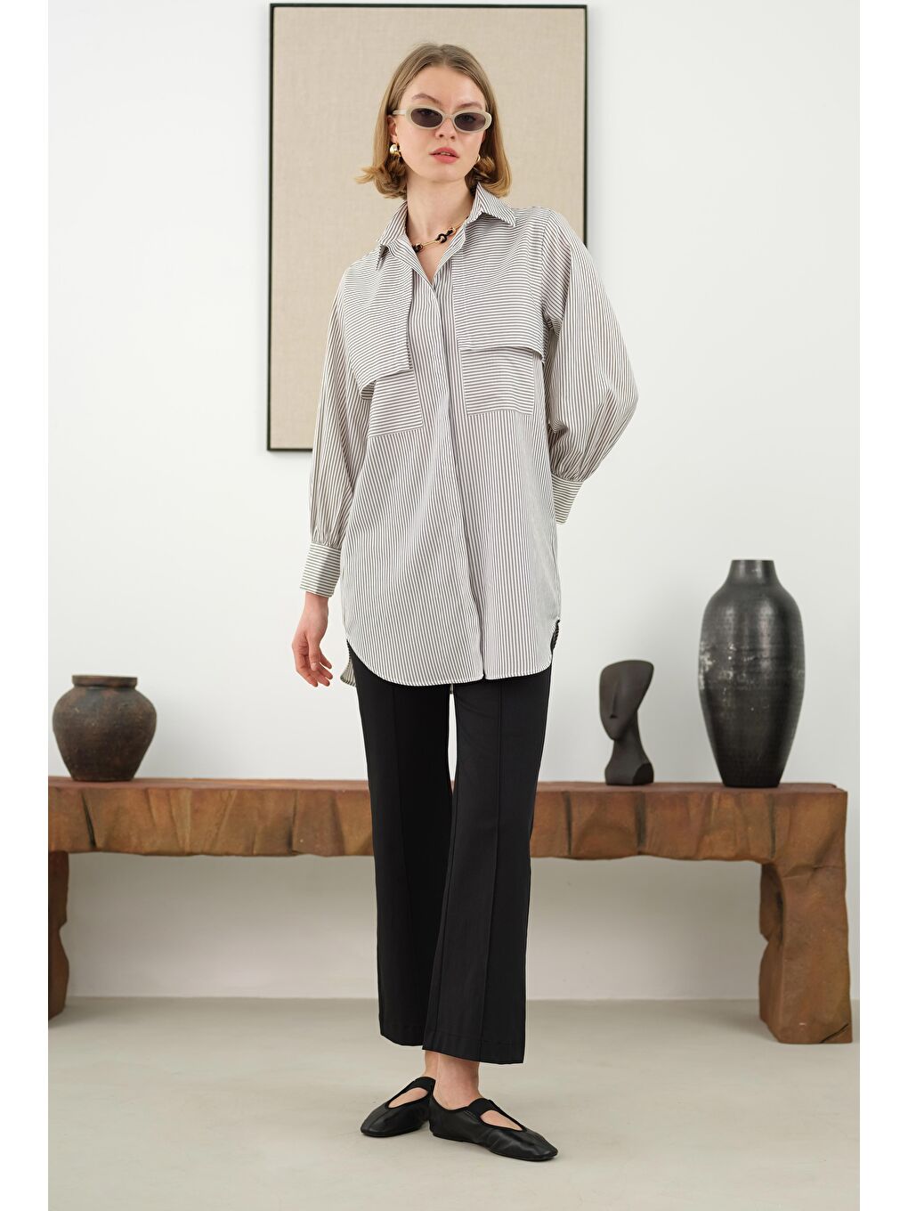 Rüzgarlıklı Cep Detaylı Gömlek Açık Haki-1