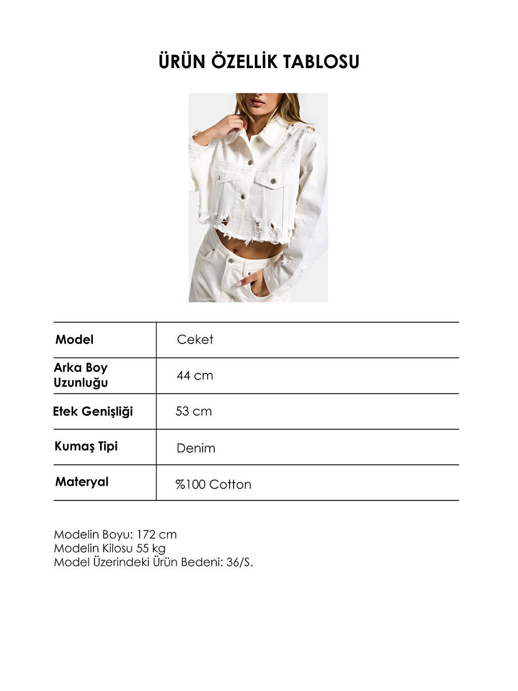 Kadın Kırık Beyaz 15s6-101 Crop Fit Lazer Detaylı Denim Ceket-5