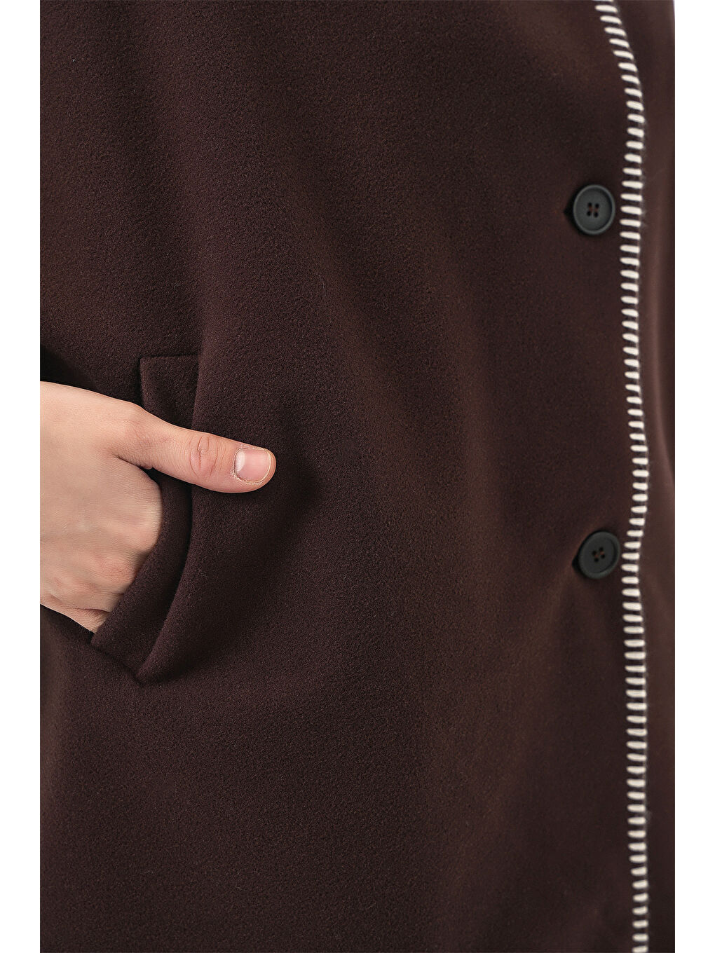 Kadın Nakışlı Kaşe Ceket 9167 - Kahverengi-5