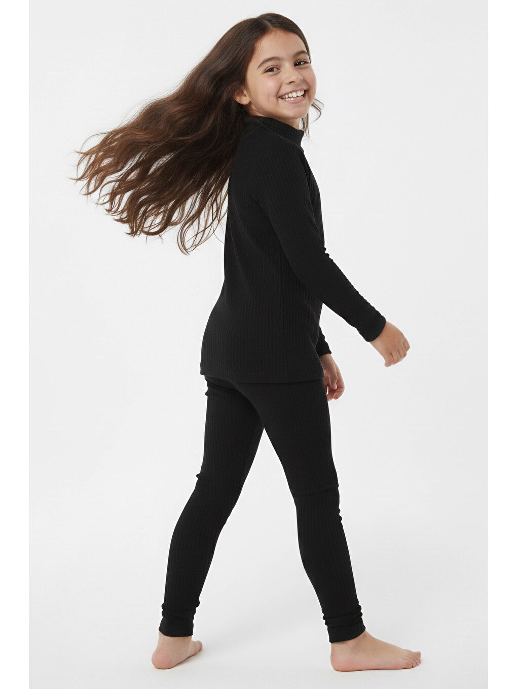 Kız Çocuk Siyah Fitilli Ribana Takım - 28104-SIYAH-1
